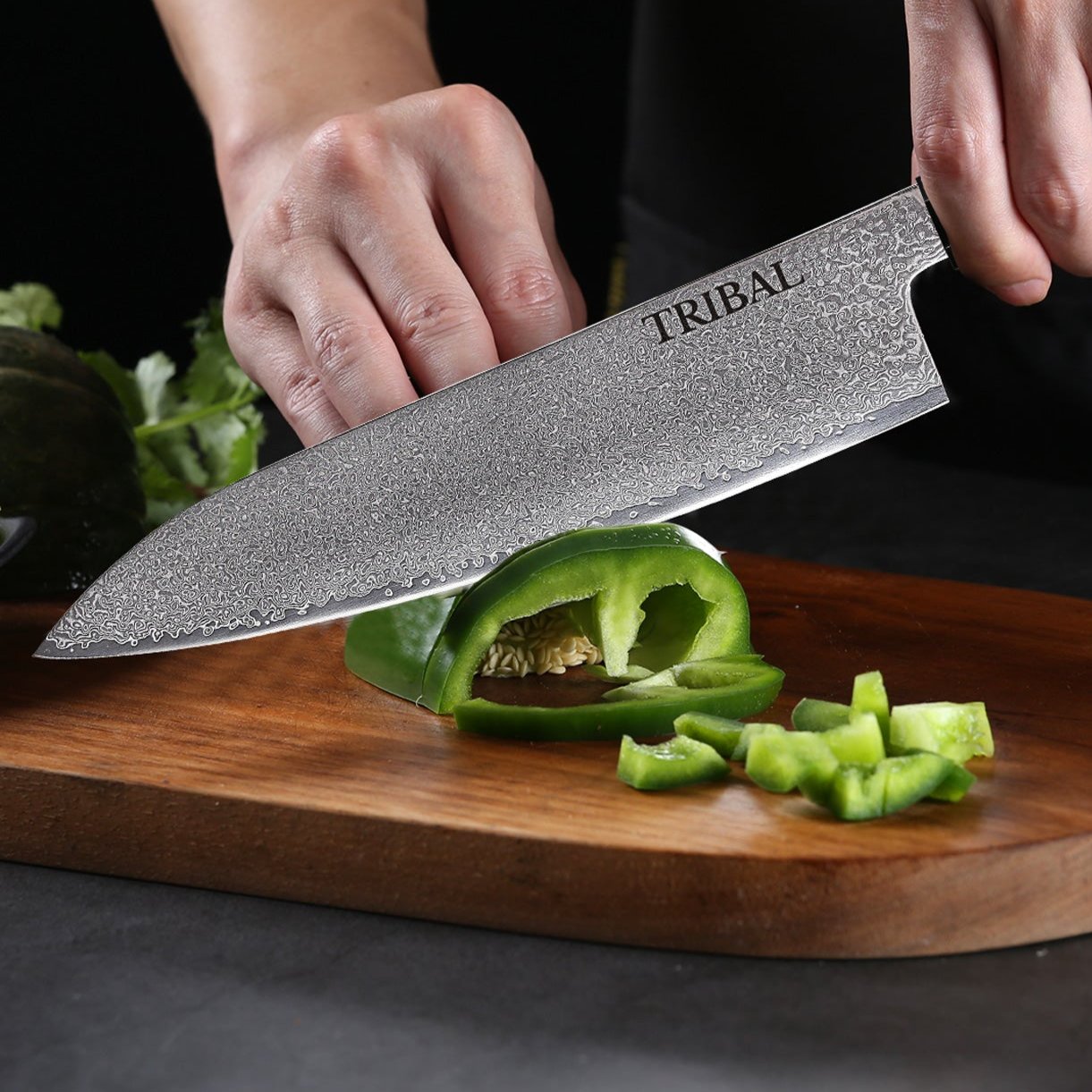 TRIBAL HEXAGON WHITE DAMASCUS CHEF KNIFE