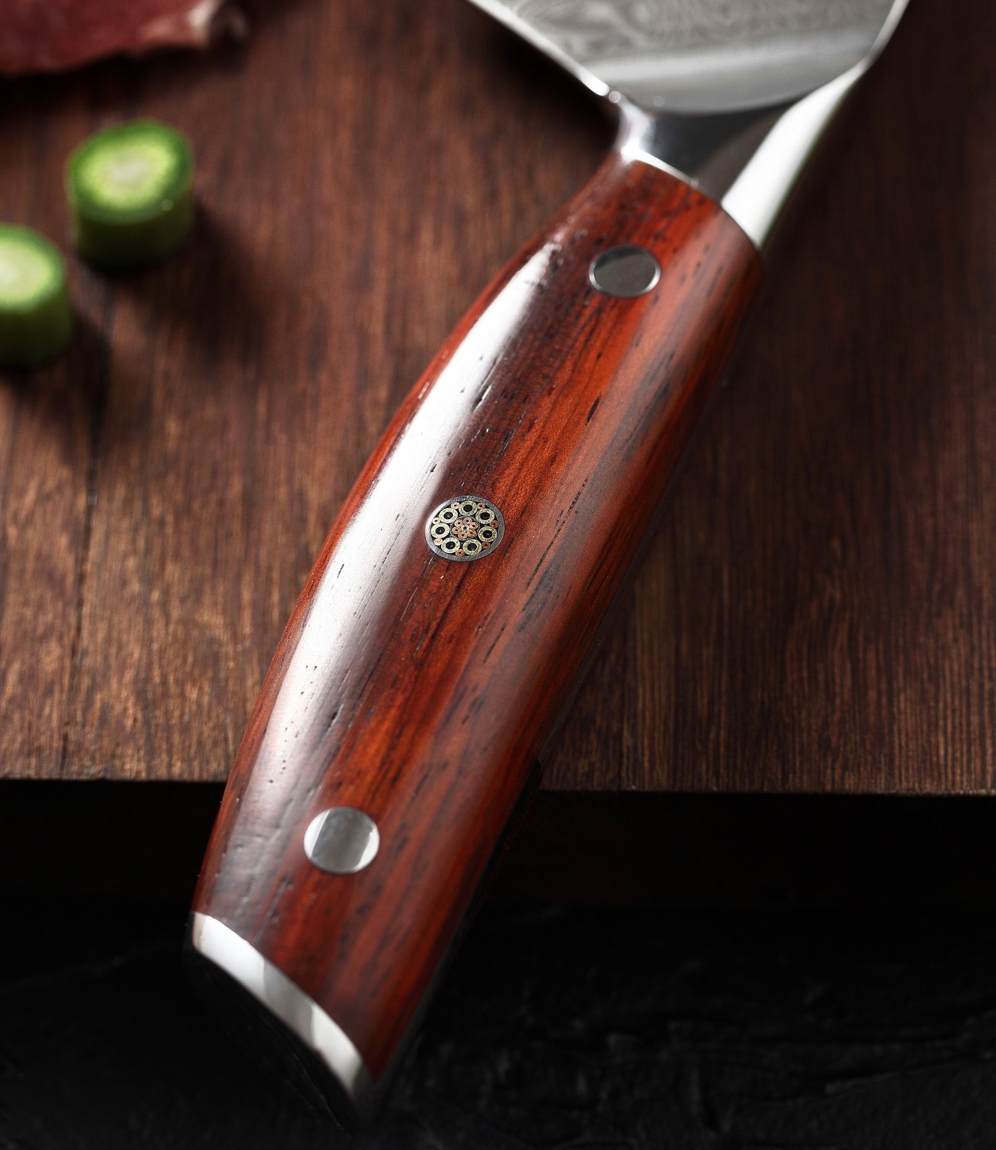 TRIBAL DARK ROSE WOOD DAMASCUS CHEF KNIFE
