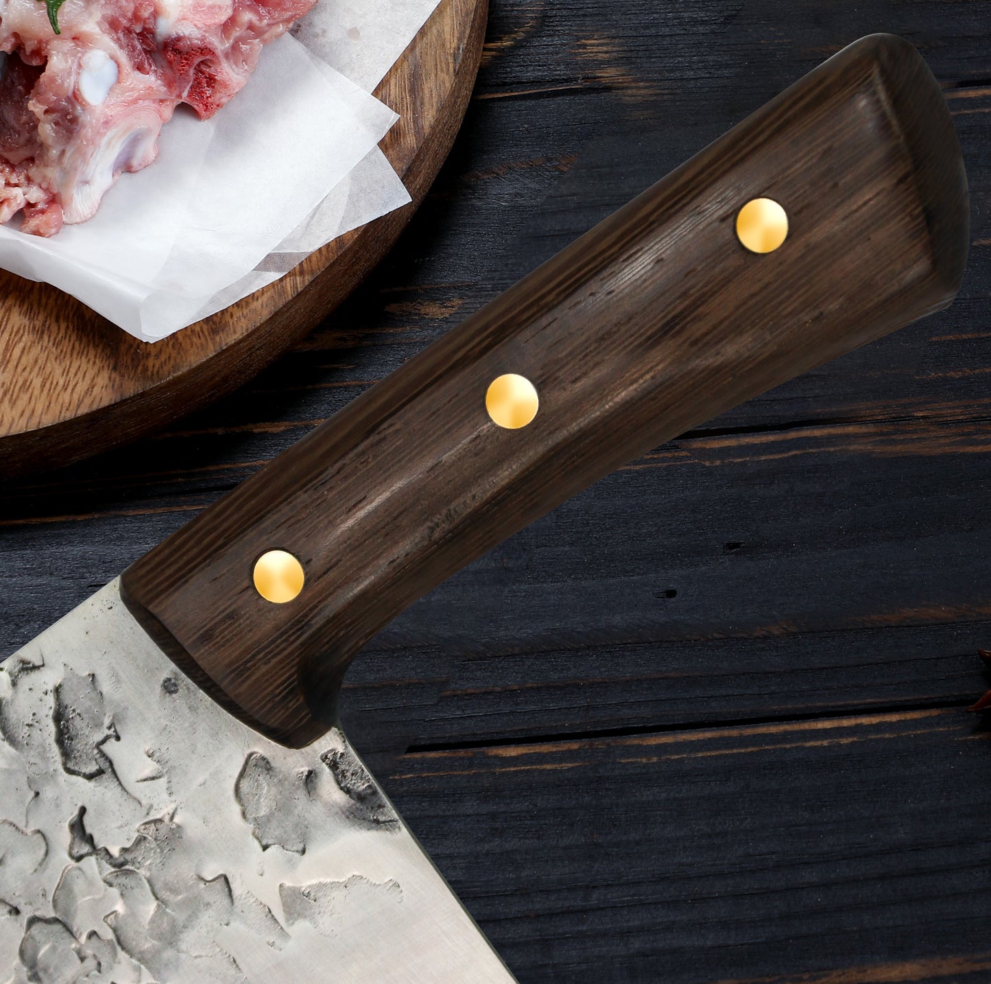 TRIBAL OAK WOOD CLEAVER KNIFE 7 INCH