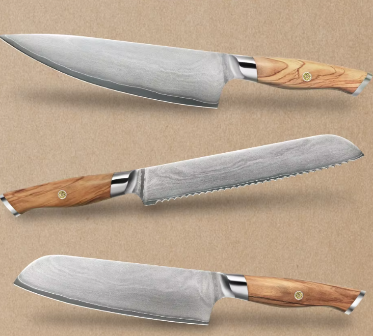 TRIBAL NATURE OLIVE WOOD DAMASCUS KNIFE SET