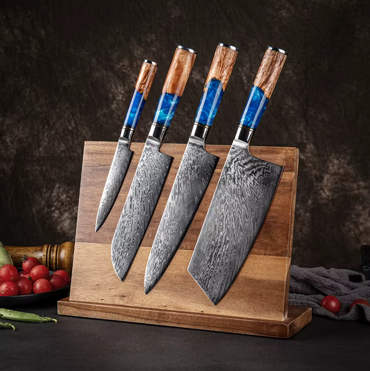 TRIBAL BLUE RESIN DAMASCUS KNIFE SET