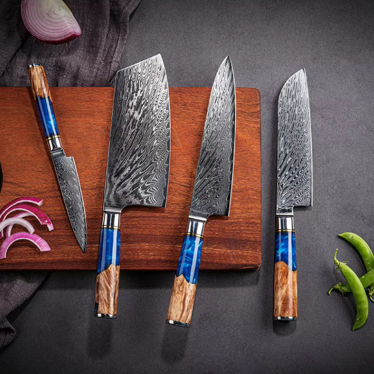 TRIBAL BLUE RESIN DAMASCUS KNIFE SET