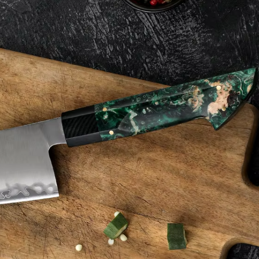 TRIBAL BURL WOOD GREEN CHEF KNIFE
