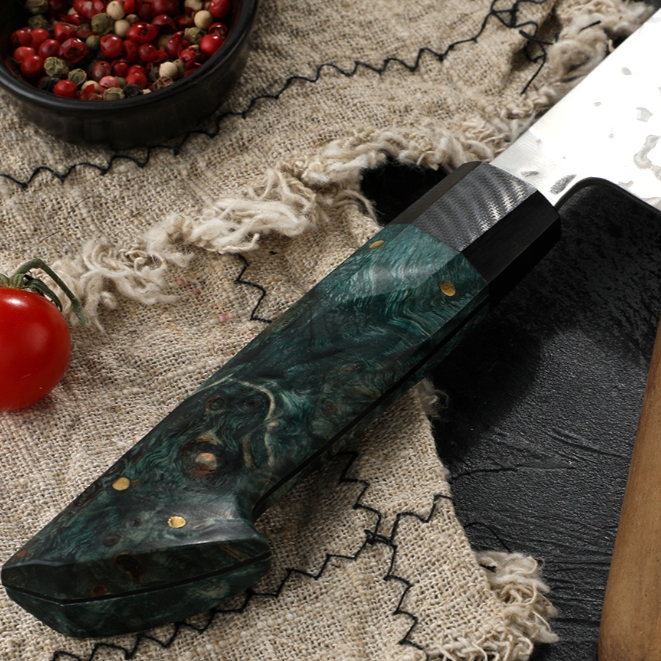 TRIBAL BURL WOOD GREEN CHEF KNIFE