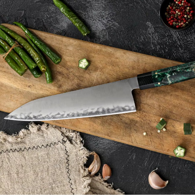 TRIBAL BURL WOOD GREEN CHEF KNIFE