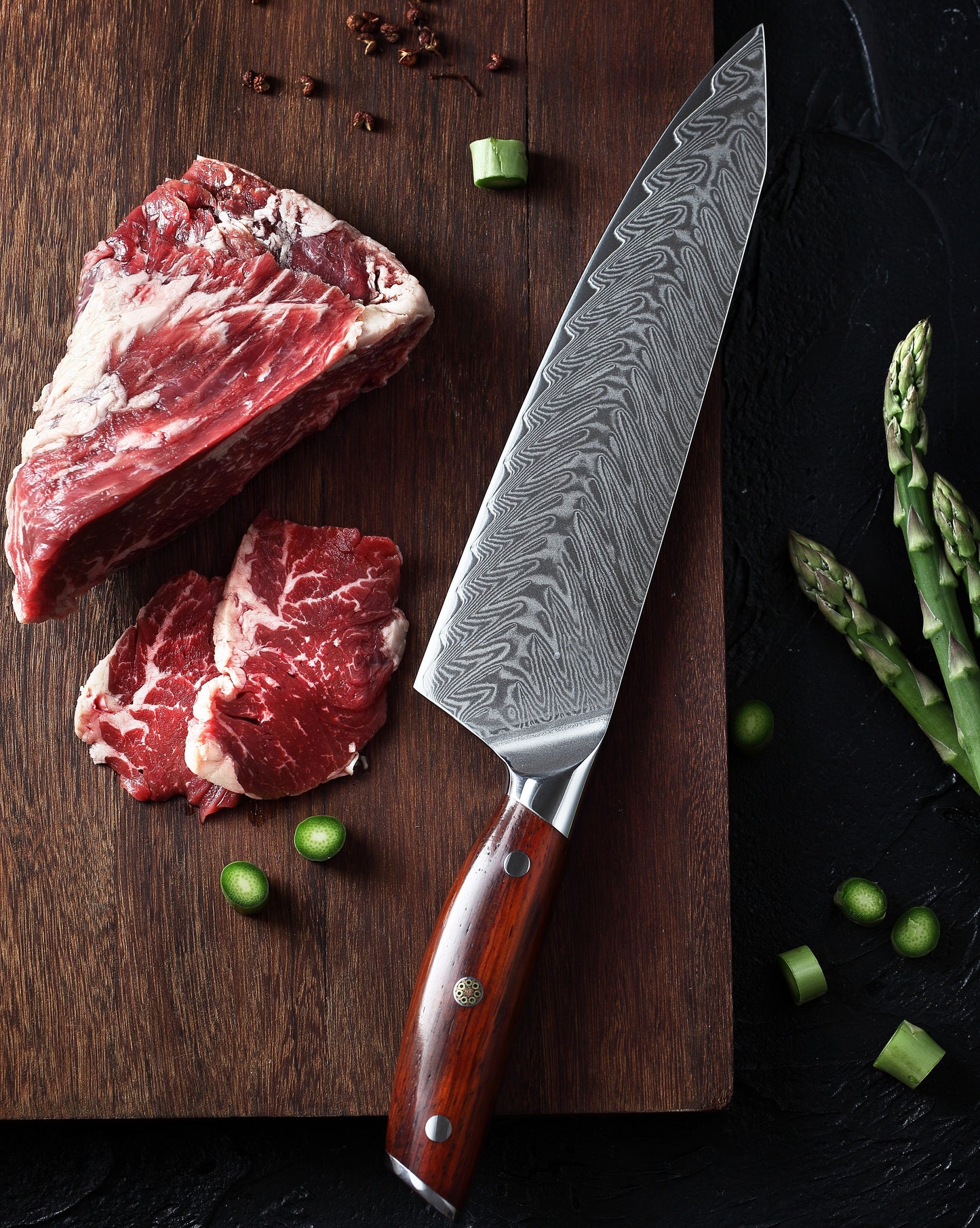 Tribal Damascus Chef Knife Rose Wood