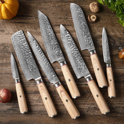 Tribal Damascus Knife Set 7 PCS Pakkawood Handle