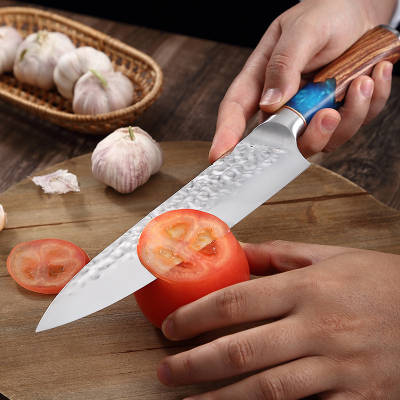 Tribal Chef Knife With Blue Resin Handle