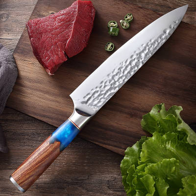 Tribal Damascus Chef Knife Blue Resin