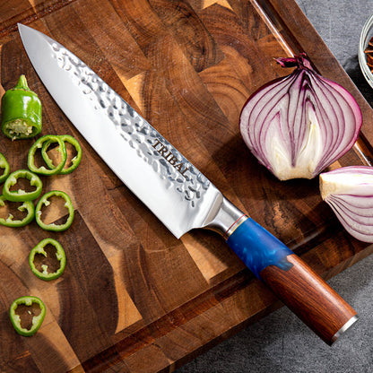 Tribal Damascus Chef Knife Blue Resin