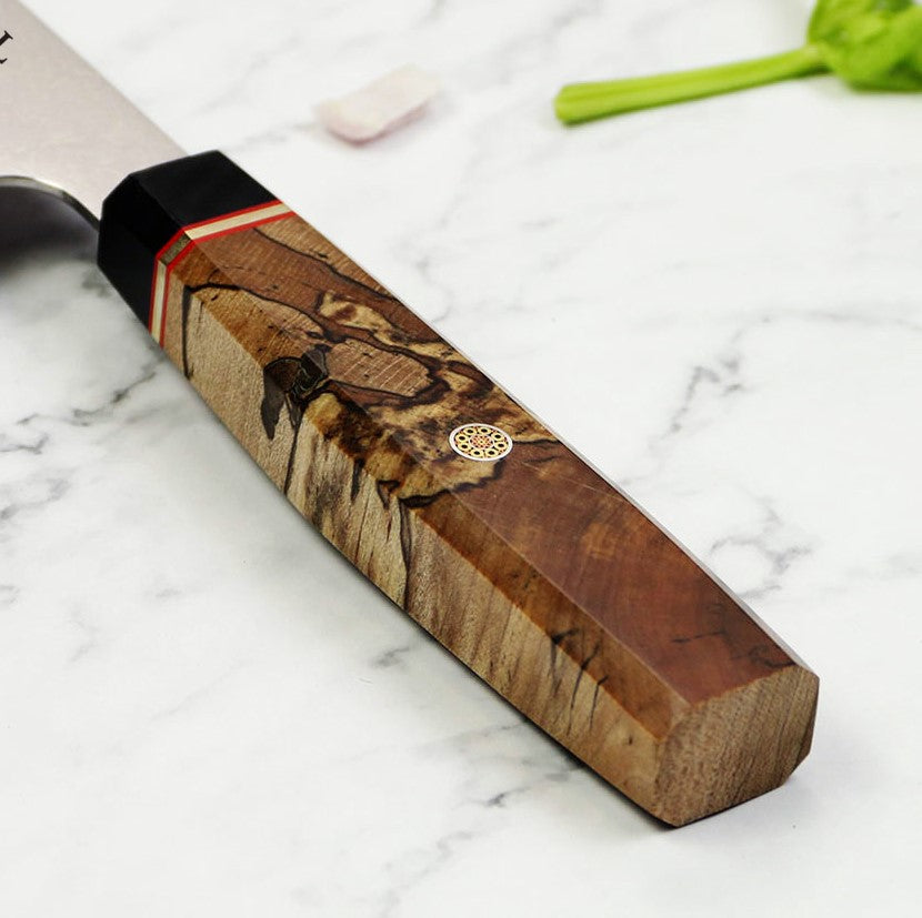 Tribal Kiritsuke Dip Wood Damascus Knife