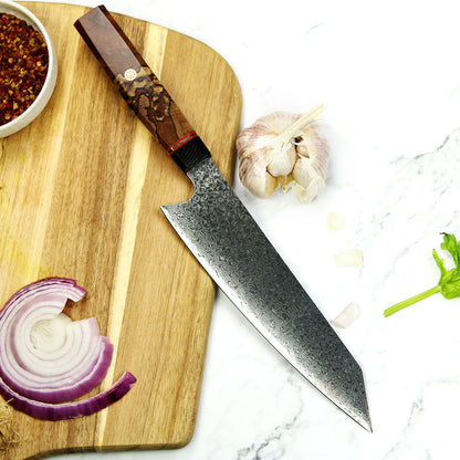 Tribal Kiritsuke Dip Wood Damascus Knife