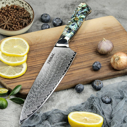 TRIBAL ABALONE HANDLE DAMASCUS STEEL 5 PCS SET