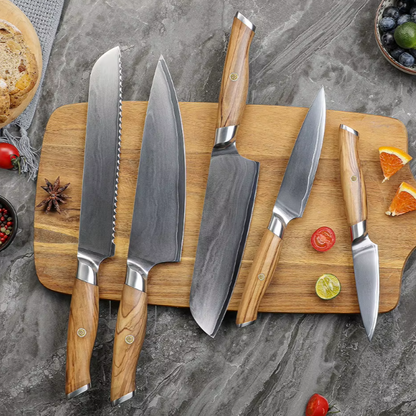 TRIBAL NATURE OLIVE WOOD DAMASCUS KNIFE SET