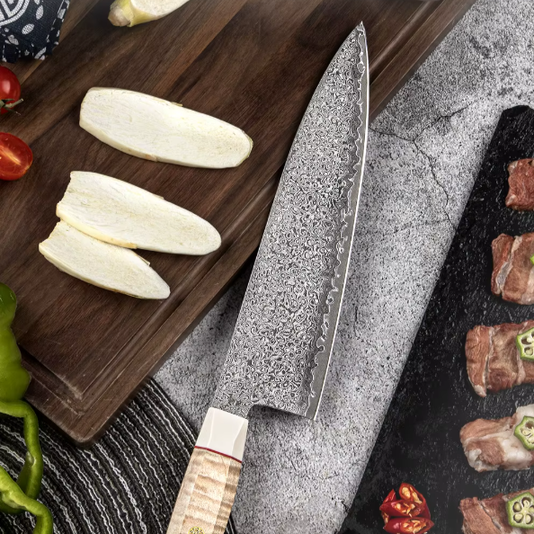 TRIBAL BURL WOOD HANDLE CHEF KNIFE