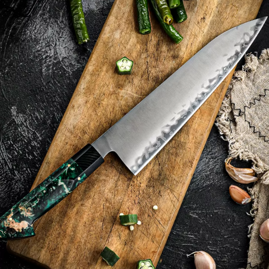 TRIBAL BURL WOOD GREEN CHEF KNIFE
