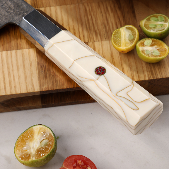 TRIBAL WHITE RESIN & COPPER CHEF KNIFE