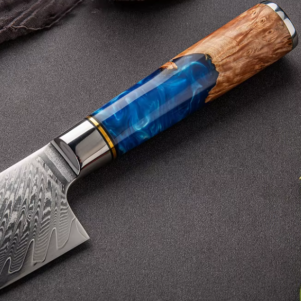 TRIBAL BLUE RESIN DAMASCUS KNIFE SET